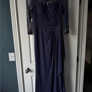 Alex Evenings Navy Long Sleeve Dress with Sequins